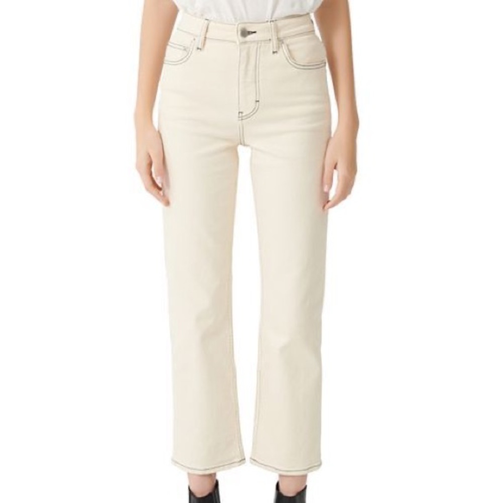 Maje Purete Contrast-Stitch Straight-Leg Jeans with Ecru, 100% cotton